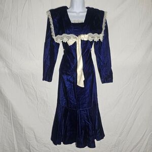 Vintage 80s gunne sax navy blue velvet coquette formal dress